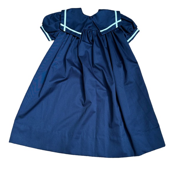 Vintage Girls Sailor Dress Blue Maxi Large Collar Puff Sleeves Banbury Cross 6X - Picture 4 of 7